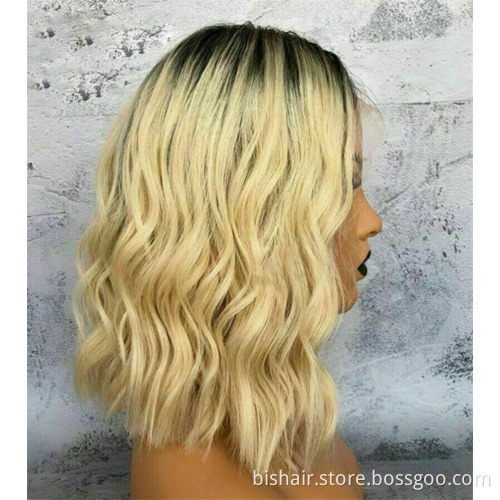 Light Blonde Ombre Natural Wave Wigs 4x4 Lace Front Wig Bob 150% Density Virgin Brazilian Remy Hair Short Bob T1B/613 Wigs